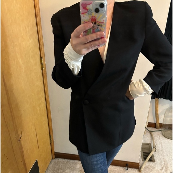 Doncaster Black Wool Single Button 80s Style Long Blazer - Picture 5 of 10